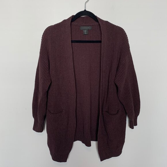 TAHARI DARK BROWN OVERSIZED 100% COTTON CARDIGAN SWEATER SIZE X-SMALL - Picture 1 of 4